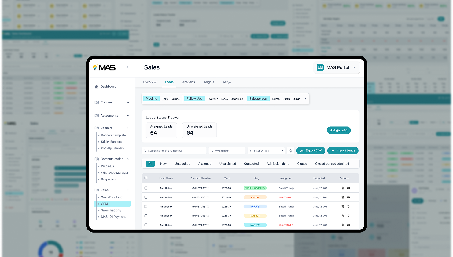 MAS Admission Sales Dashboard